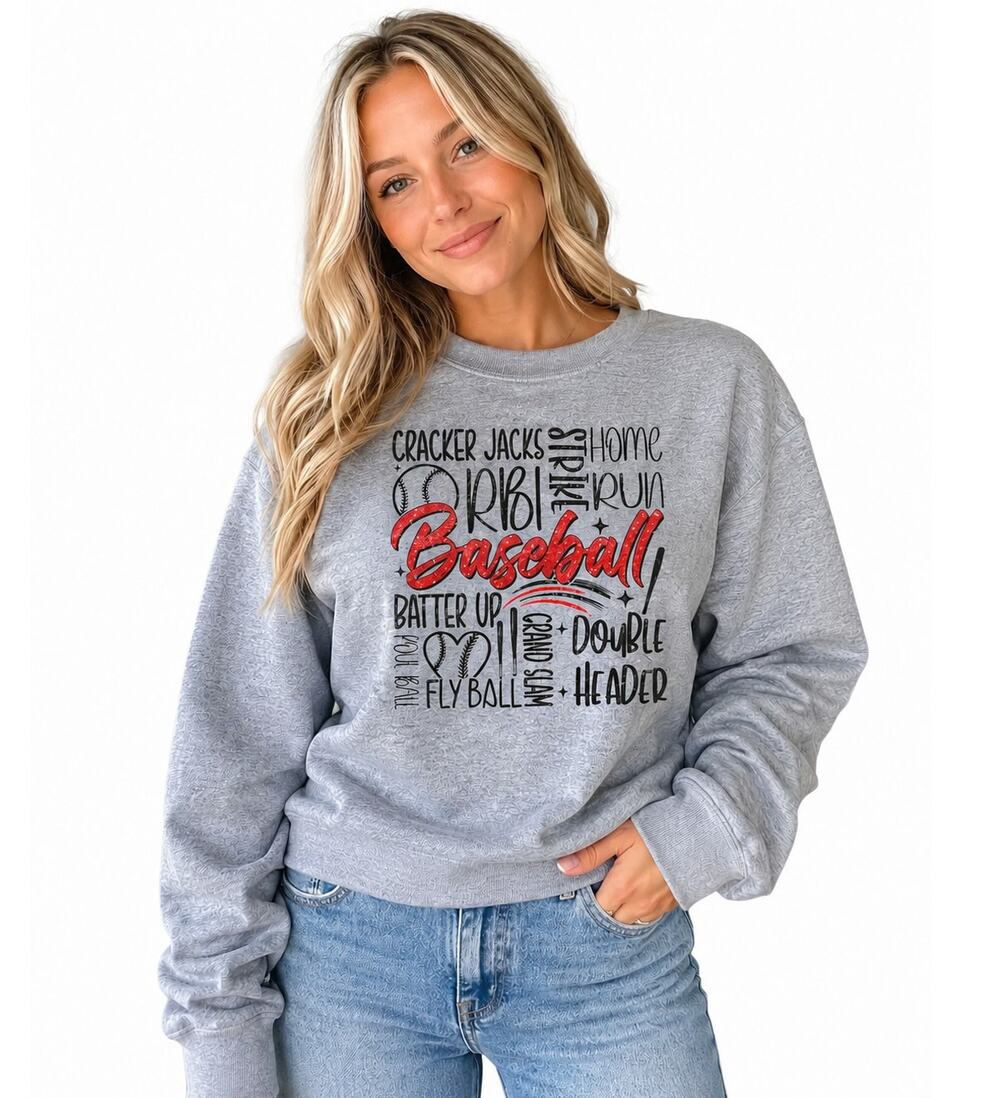 Women's Let's Play Baseball Gray Crewneck Sweatshirt